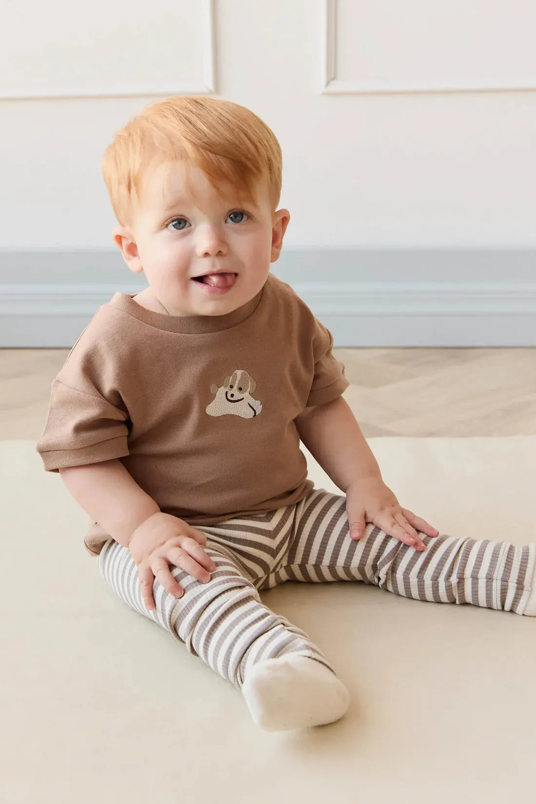 Organic Cotton Modal Legging - Narrow Stripe Tweed/Cloud