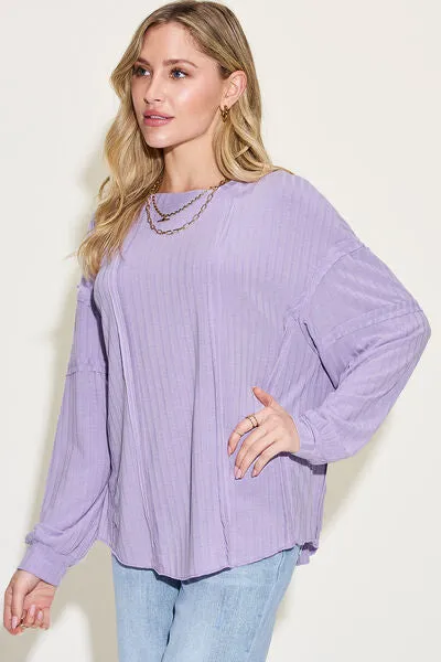 Pauline Full Size Ribbed Round Neck Long Sleeve T-Shirt