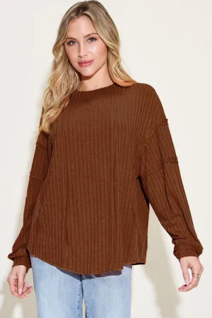 Pauline Full Size Ribbed Round Neck Long Sleeve T-Shirt