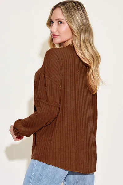 Pauline Full Size Ribbed Round Neck Long Sleeve T-Shirt