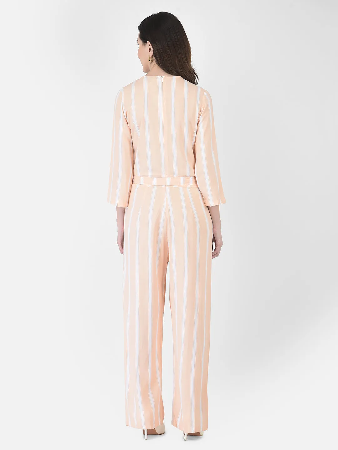Peach Striped Jumpsuit