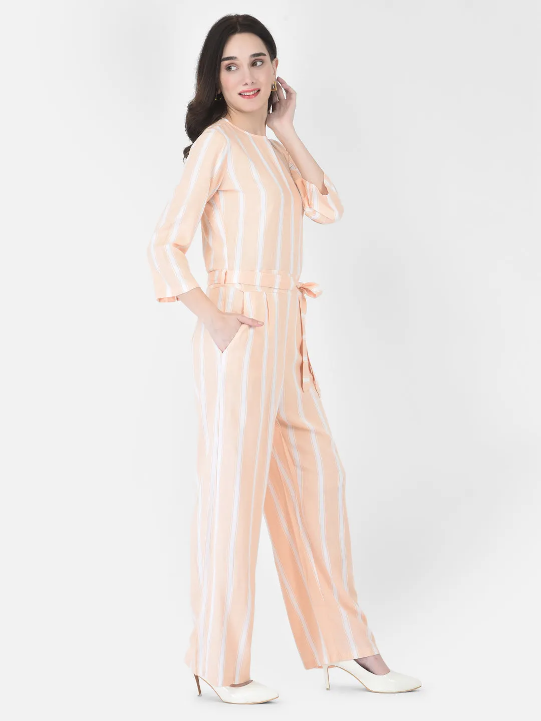 Peach Striped Jumpsuit