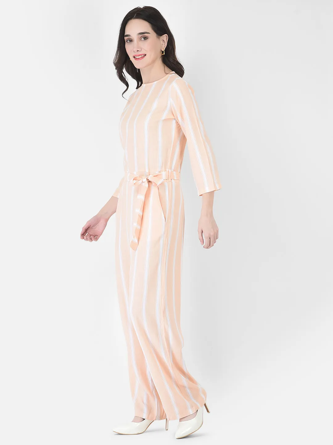 Peach Striped Jumpsuit