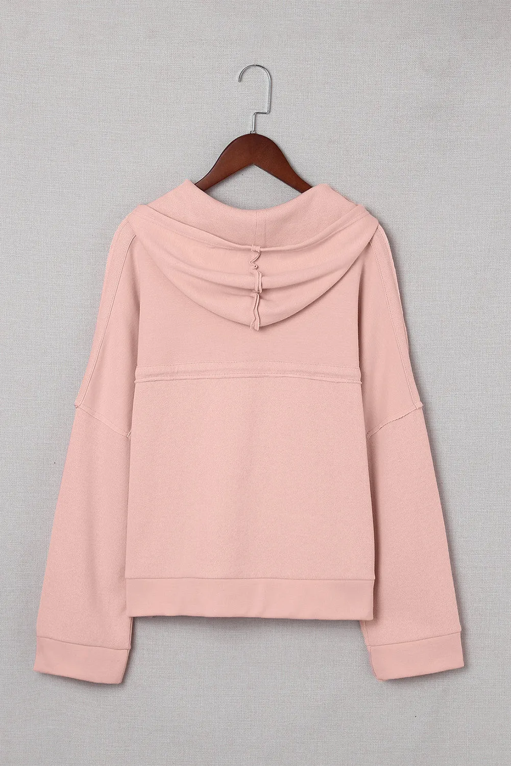 Pink Casual Button Solid Patchwork Trim Hoodie