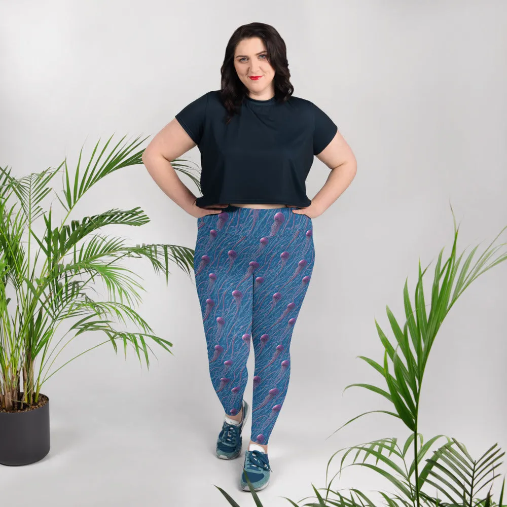 Plus Size Leggings - Blue and Violet Jellyfishes