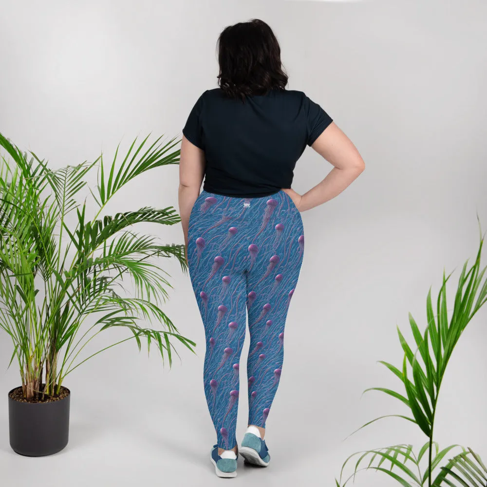 Plus Size Leggings - Blue and Violet Jellyfishes