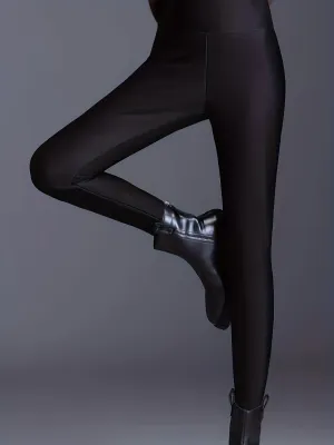 Plush Lined High Waist Thermal Leggings, Soft & Comfy Solid Color Elastic Tights For Fall & Winter, Women's Sleepwear & Loungewear