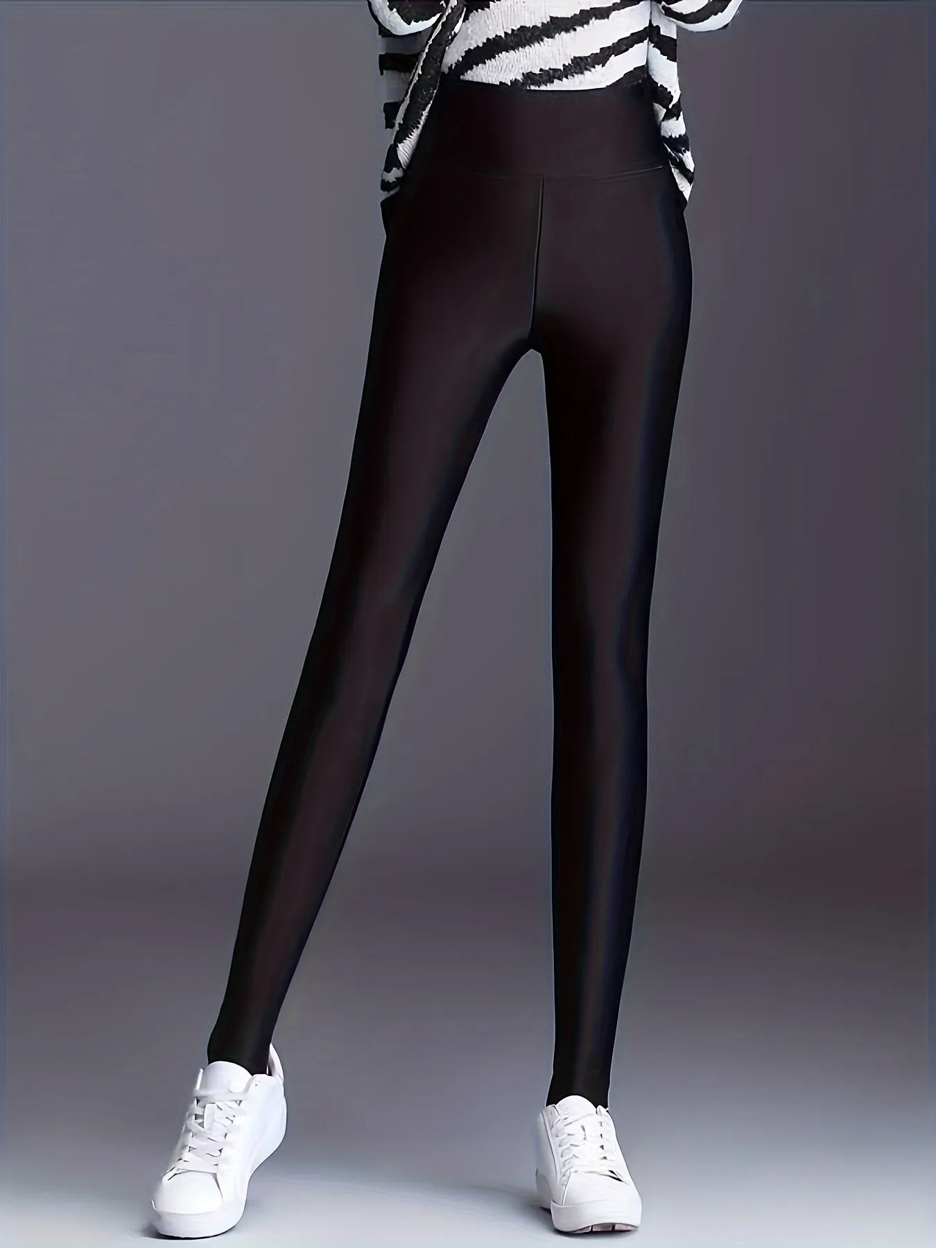Plush Lined High Waist Thermal Leggings, Soft & Comfy Solid Color Elastic Tights For Fall & Winter, Women's Sleepwear & Loungewear