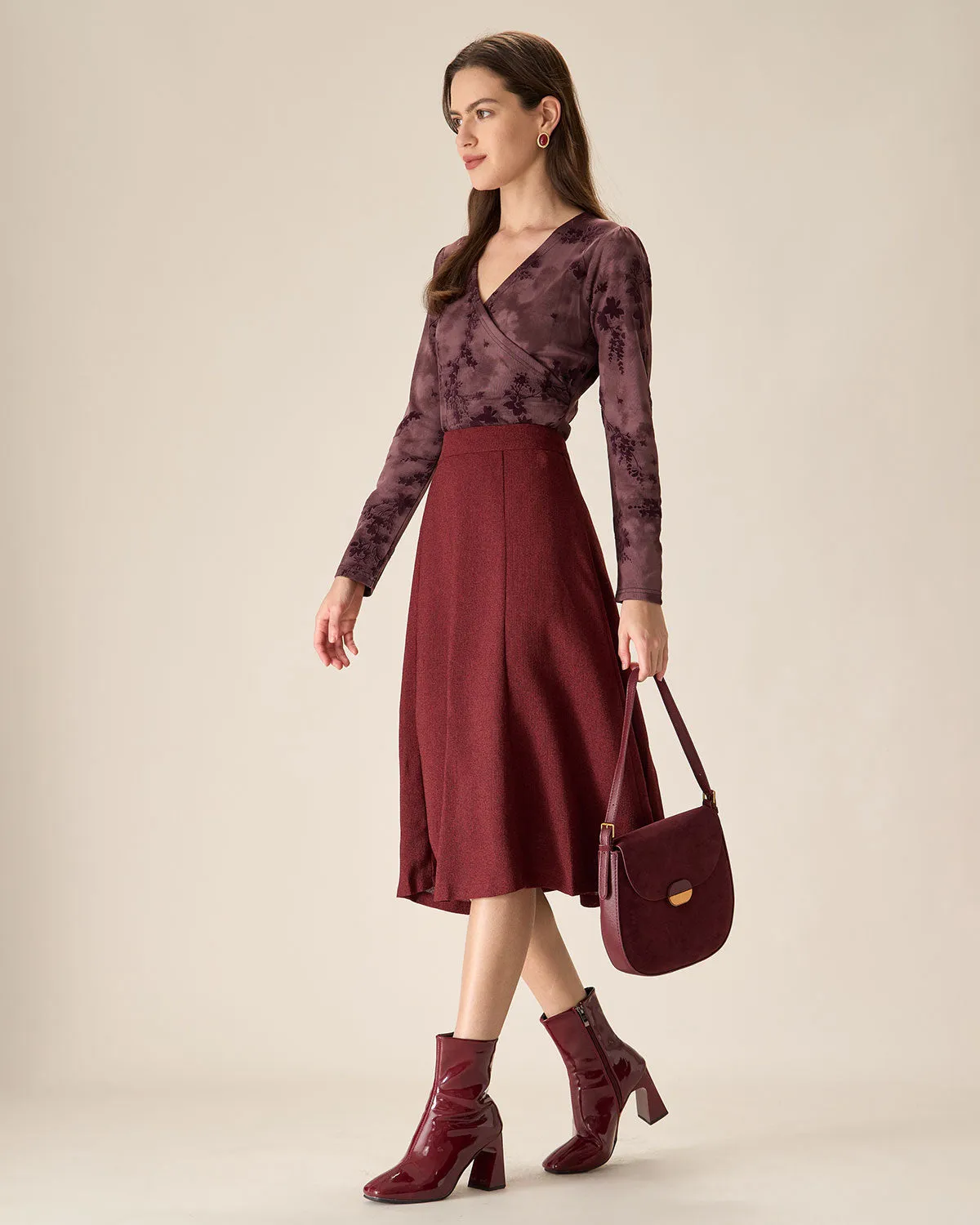 Purple Floral Ruched Wrap Tee
