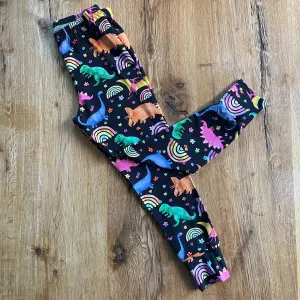 Rainbow Dinosaur Cuffed Leggings