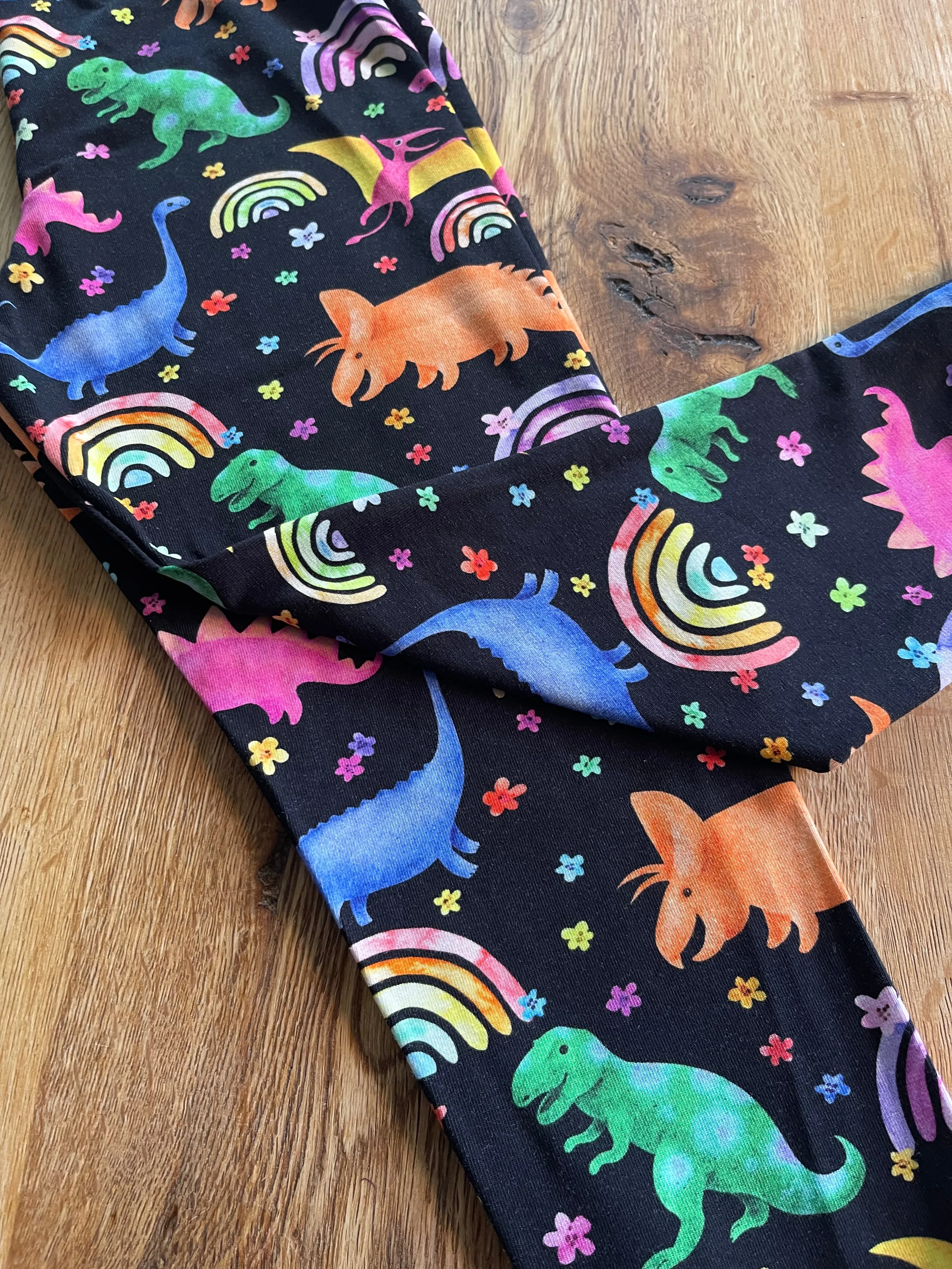 Rainbow Dinosaur Cuffed Leggings