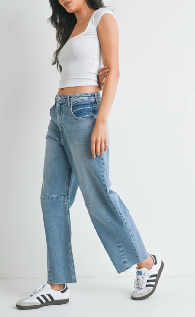 Raw Hem Barrel Jeans