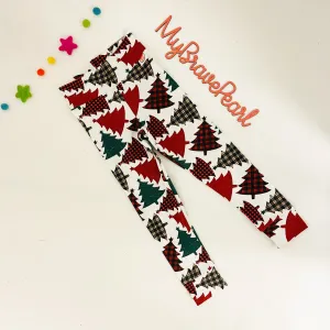 Ready to Ship 6-7Y Plaid Trees Christmas Leggings