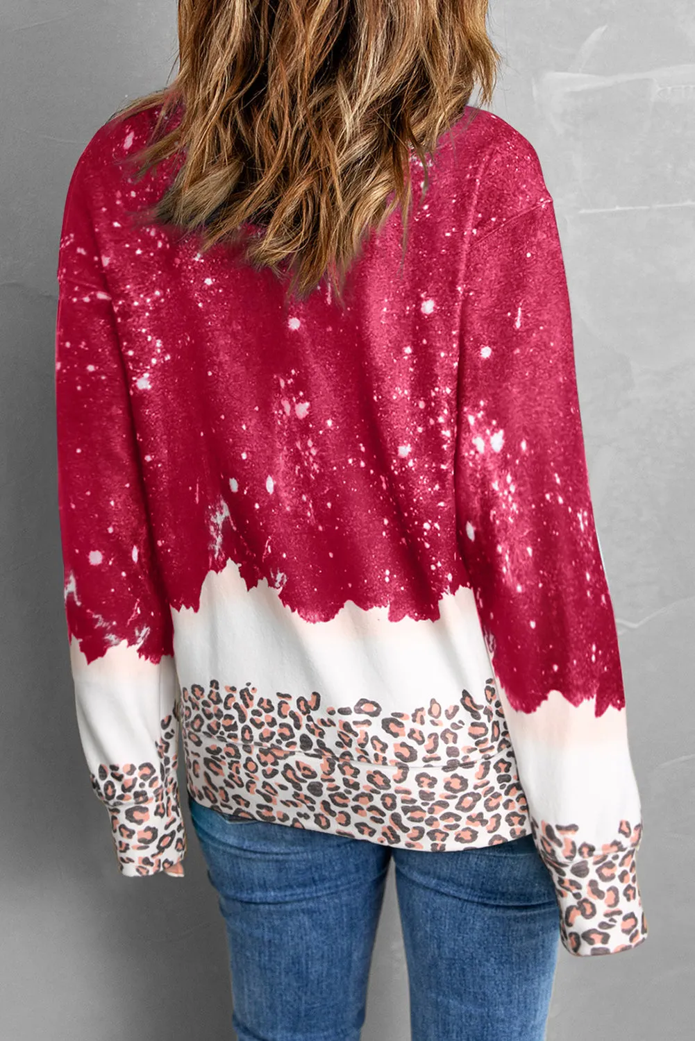 Red LOVE everyday Bleached Leopard Print Sweatshirt