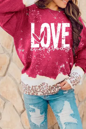 Red LOVE everyday Bleached Leopard Print Sweatshirt