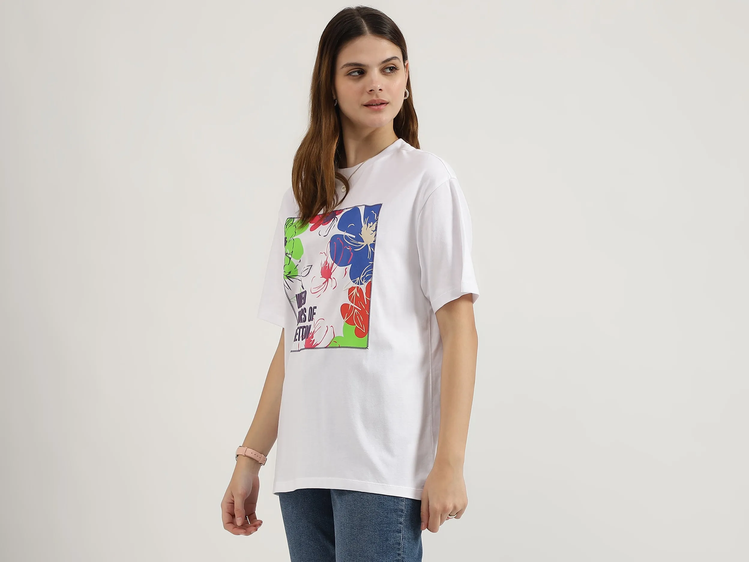 Relaxed Fit Round Neck Floral Print T-Shirts