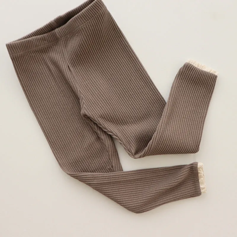 Rib - Knitted Baby Leggings with Lace Edging for Girls