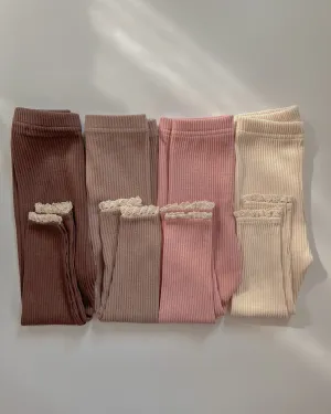 Rib - Knitted Baby Leggings with Lace Edging for Girls