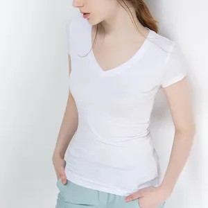 S-5XL Women's Cotton T-shirt Summer V-neck Tops Tees Female