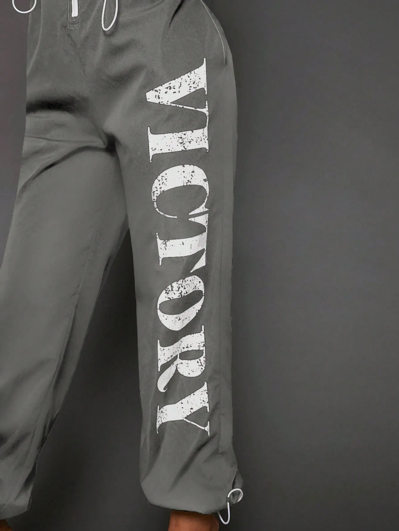 SEXY Letter Graphic Zip Up Drawstring Waist Jumpsuit