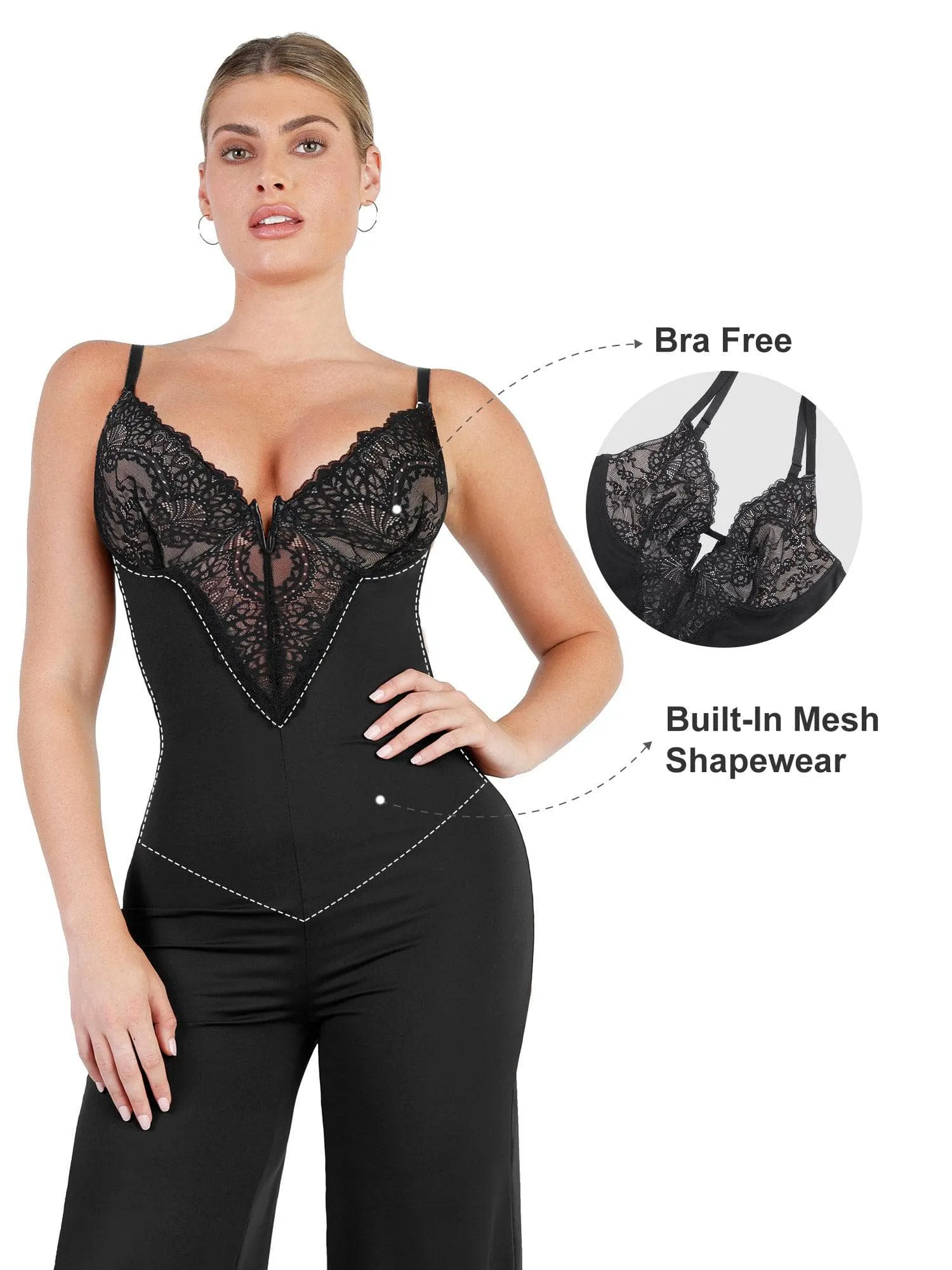 Shapewear Lace Deep V-Neck Sculpting Jumpsuit