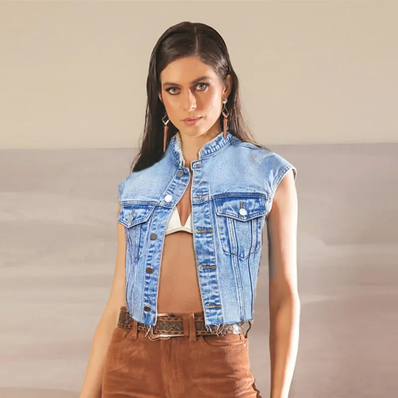 Sierra Denim Cropped Sleeveless Jacket