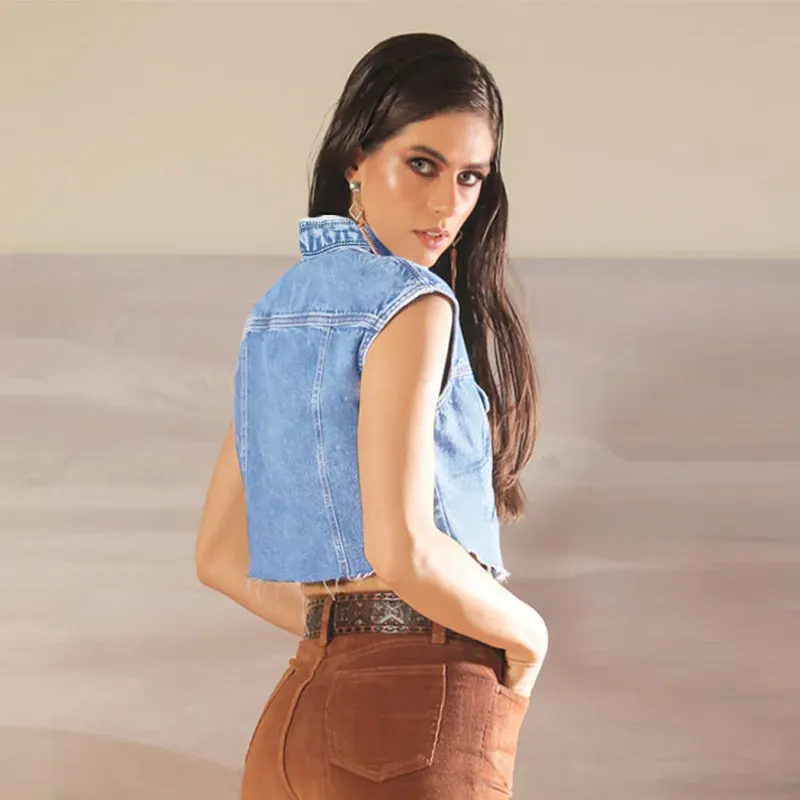Sierra Denim Cropped Sleeveless Jacket