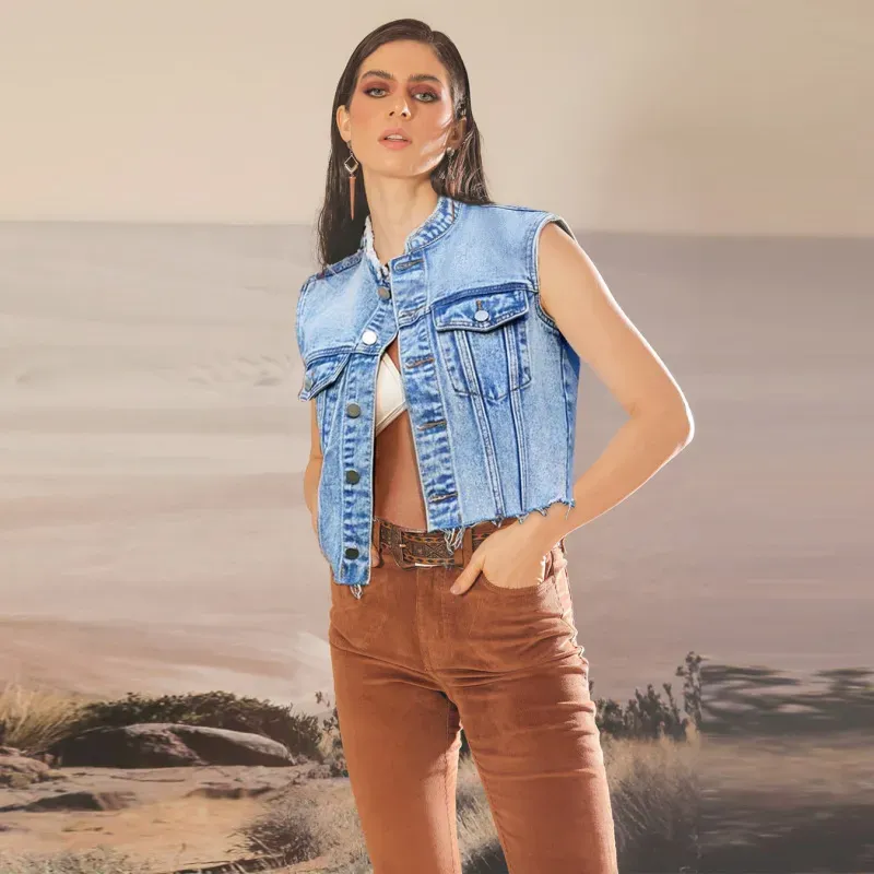 Sierra Denim Cropped Sleeveless Jacket