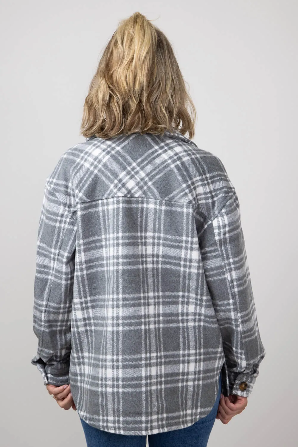 Simply Southern Plaid Shacket for Women in Grey | PP-0224-SHKT-JKT-BLPLD