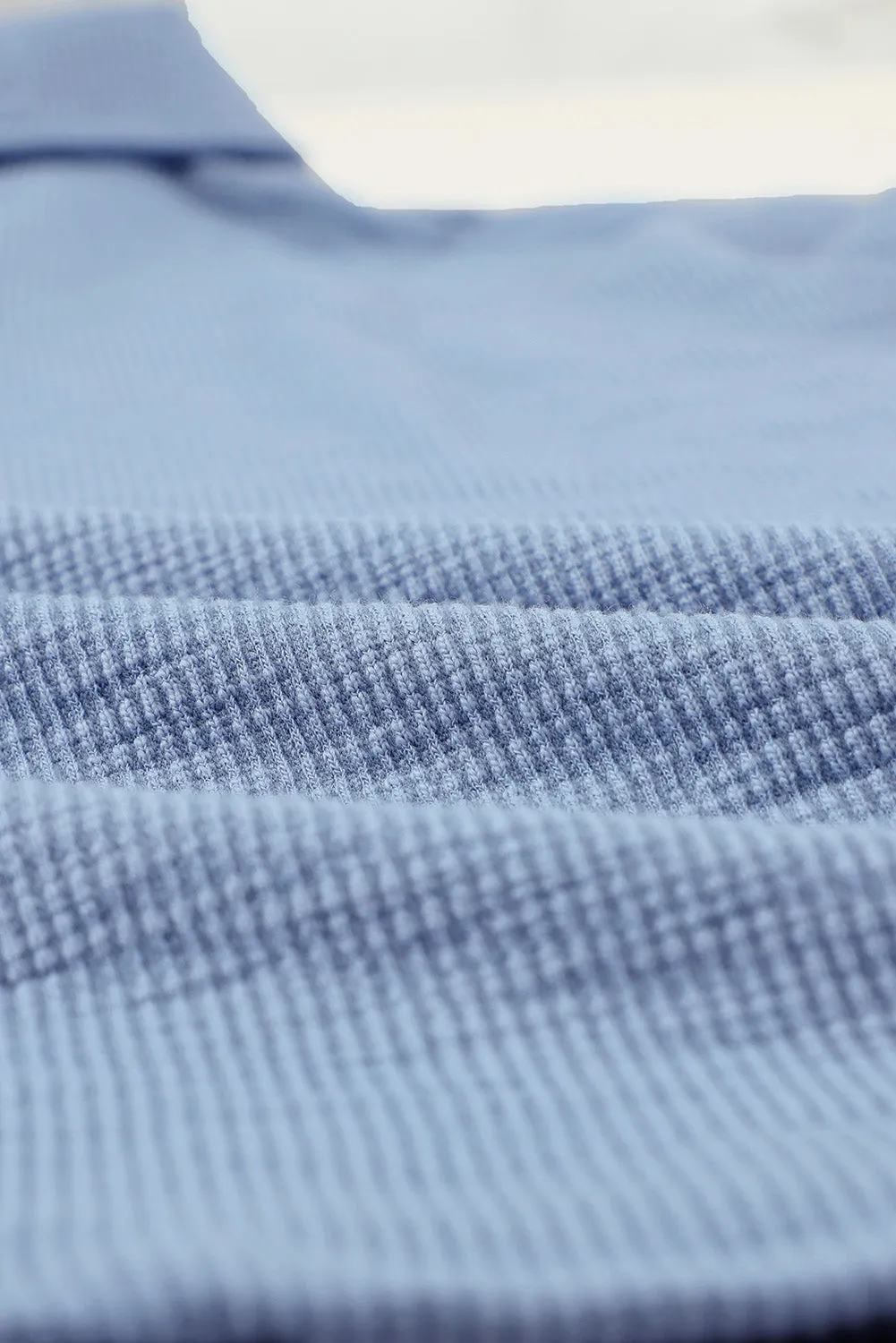 Sky Blue Button Front Turn-down Neck Knit Top
