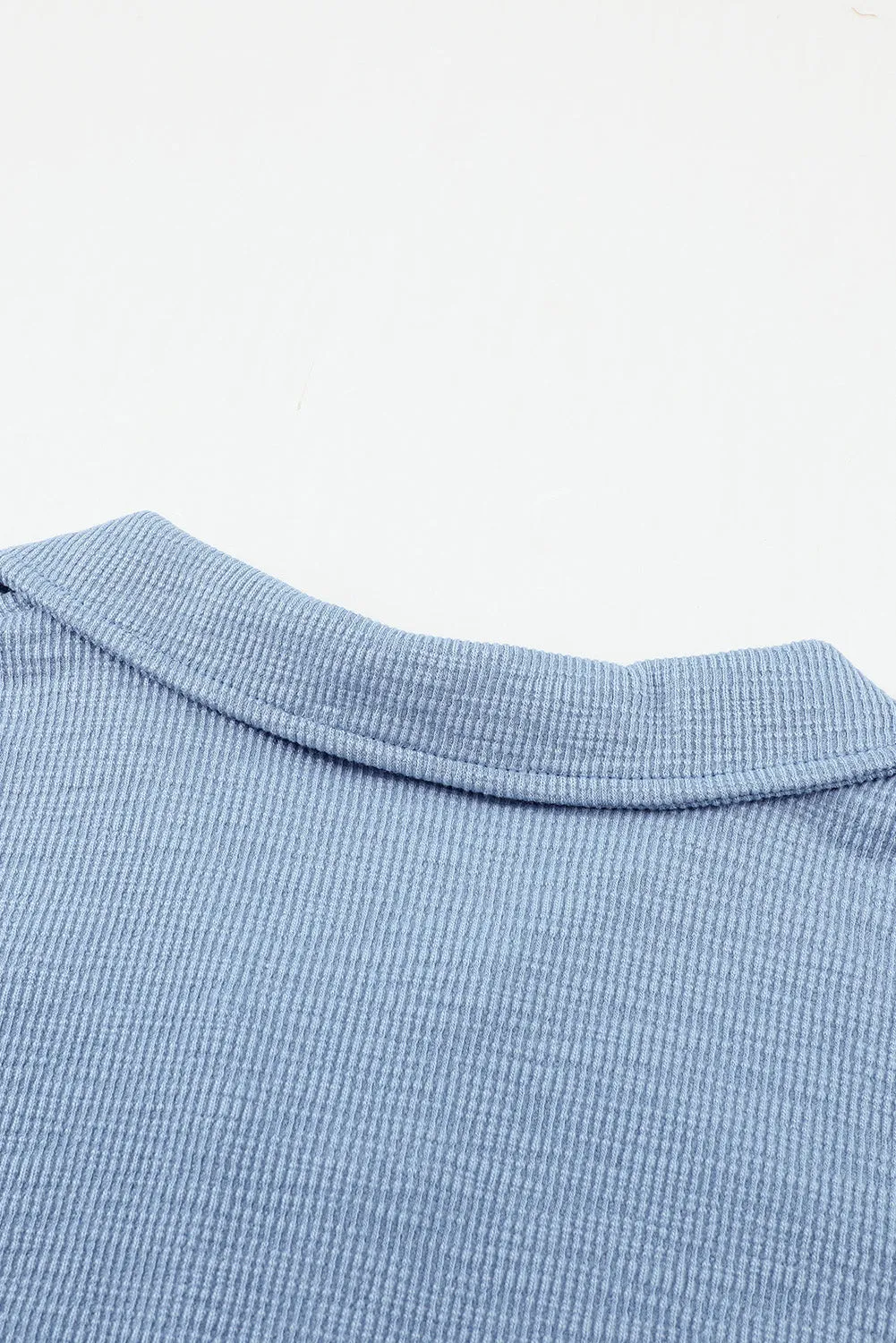 Sky Blue Button Front Turn-down Neck Knit Top