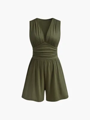 Sleeveless V-Neck Ribbed Jumpsuit