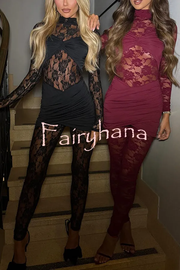 Slidell Lace Patchwork Twist Bust and Wrap Skirt Stretch Jumpsuit