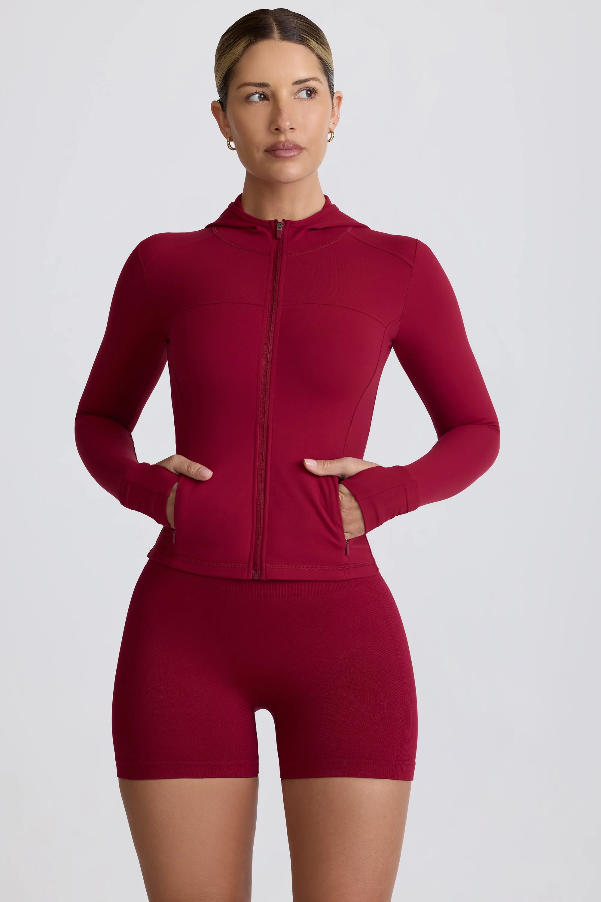 Soft Active Hooded Mid-Layer Jacket in Burgundy