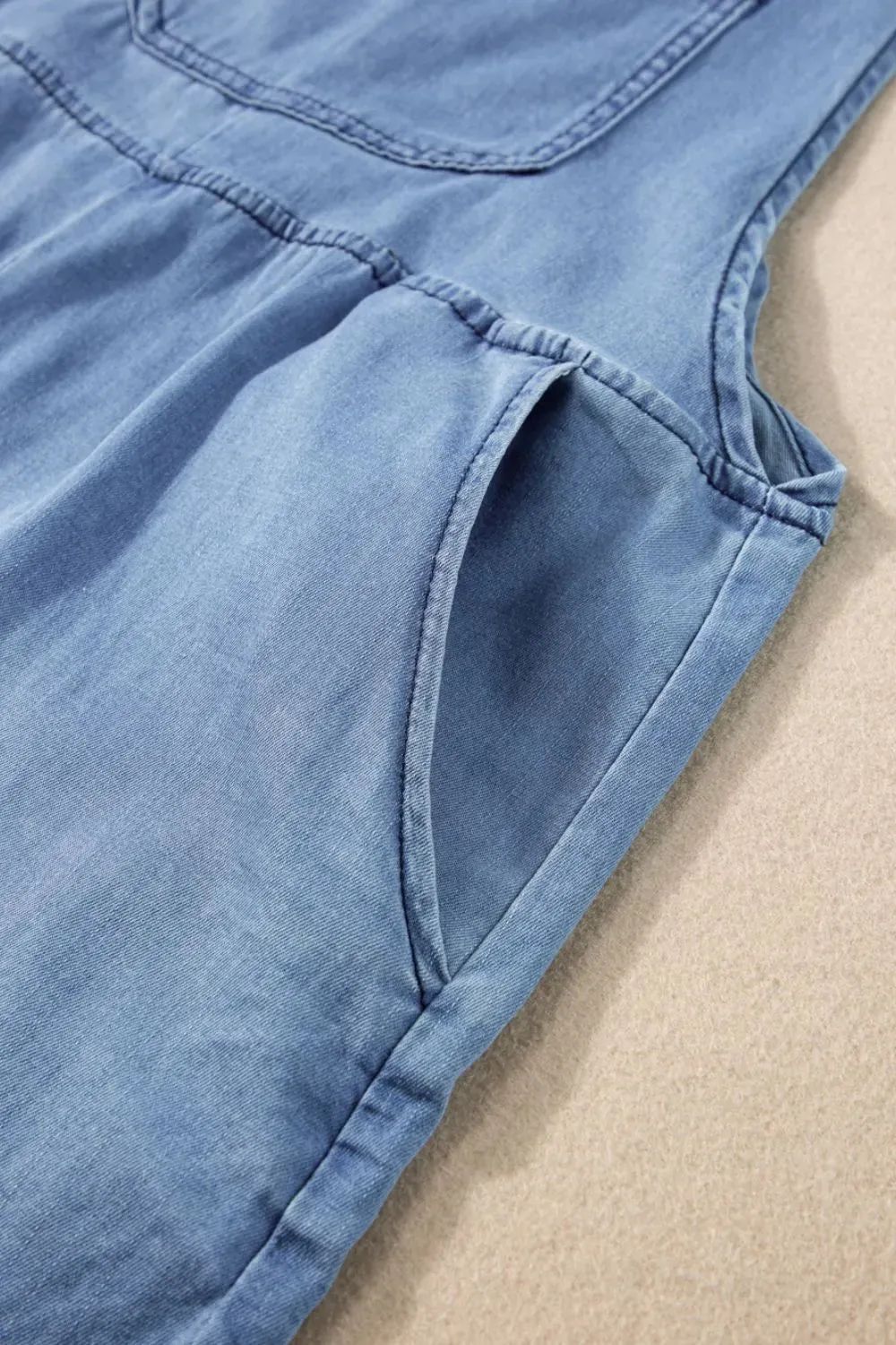 Square Neck Denim Overalls with Pockets