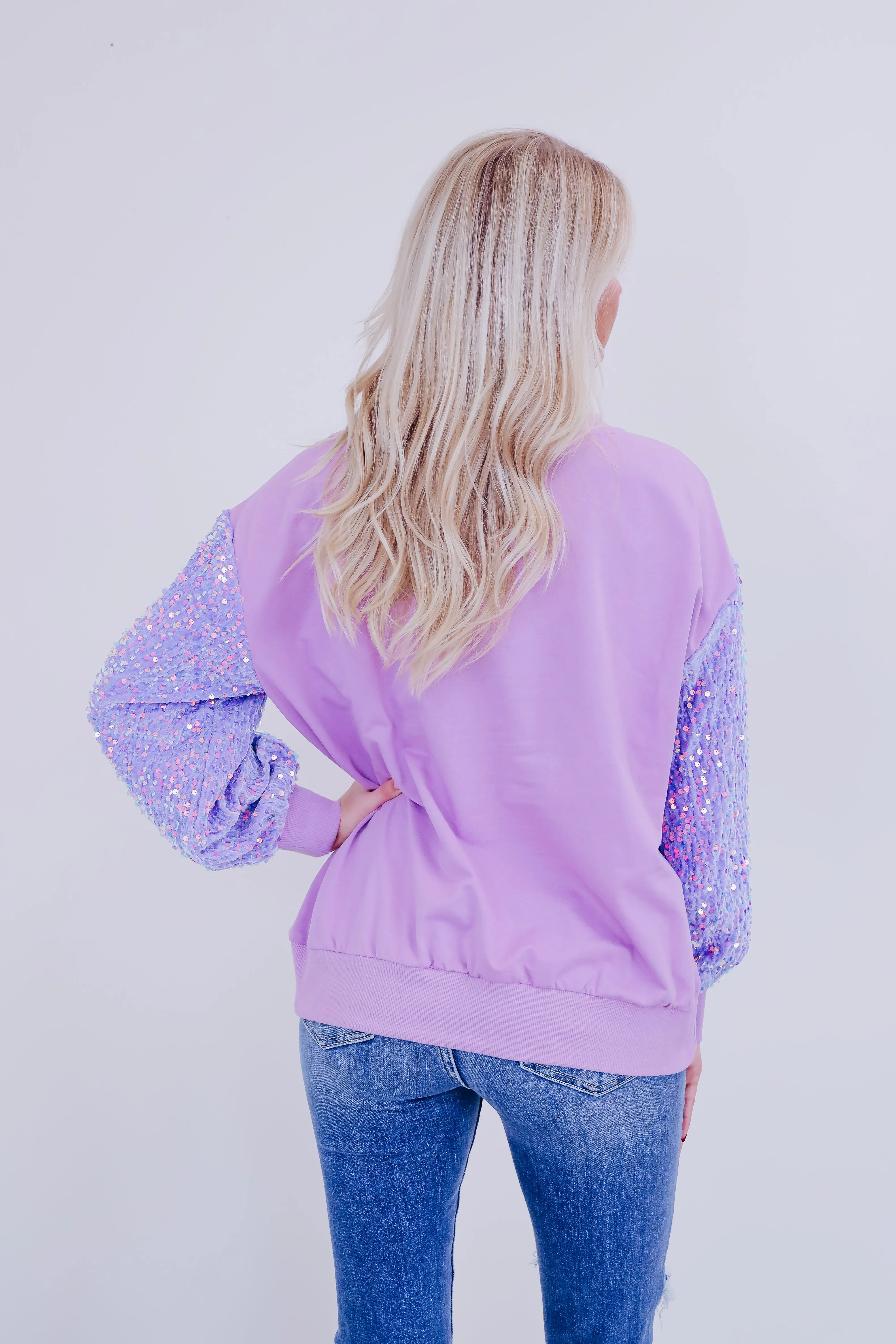 Stellina Sequin Sleeve Sweatshirt - Lavender