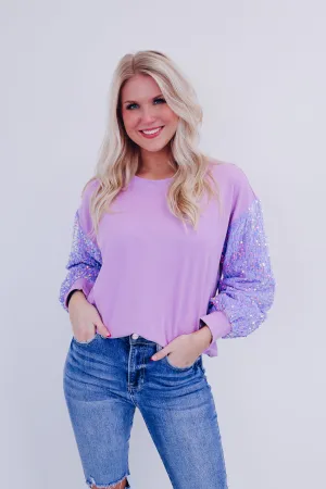 Stellina Sequin Sleeve Sweatshirt - Lavender