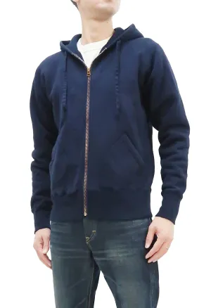 Studio D'artisan Plain Hoodie Men's Solid Zip-Up Hooded Sweatshirt 8087M Navy-Blue