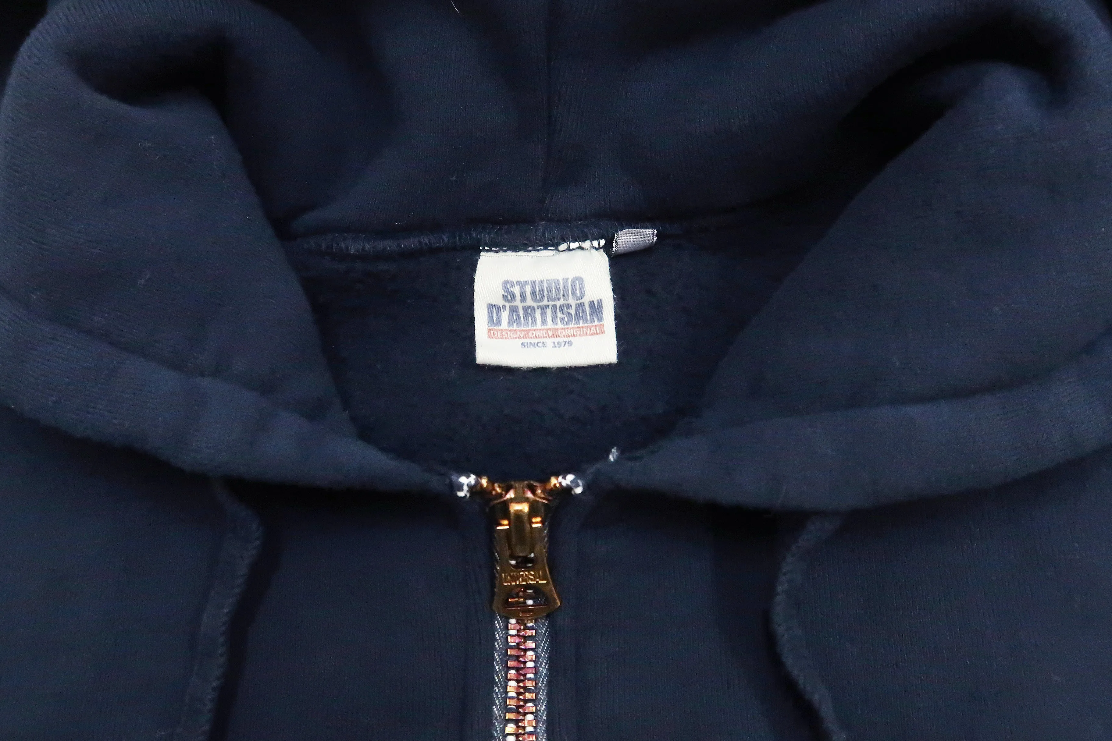 Studio D'artisan Plain Hoodie Men's Solid Zip-Up Hooded Sweatshirt 8087M Navy-Blue