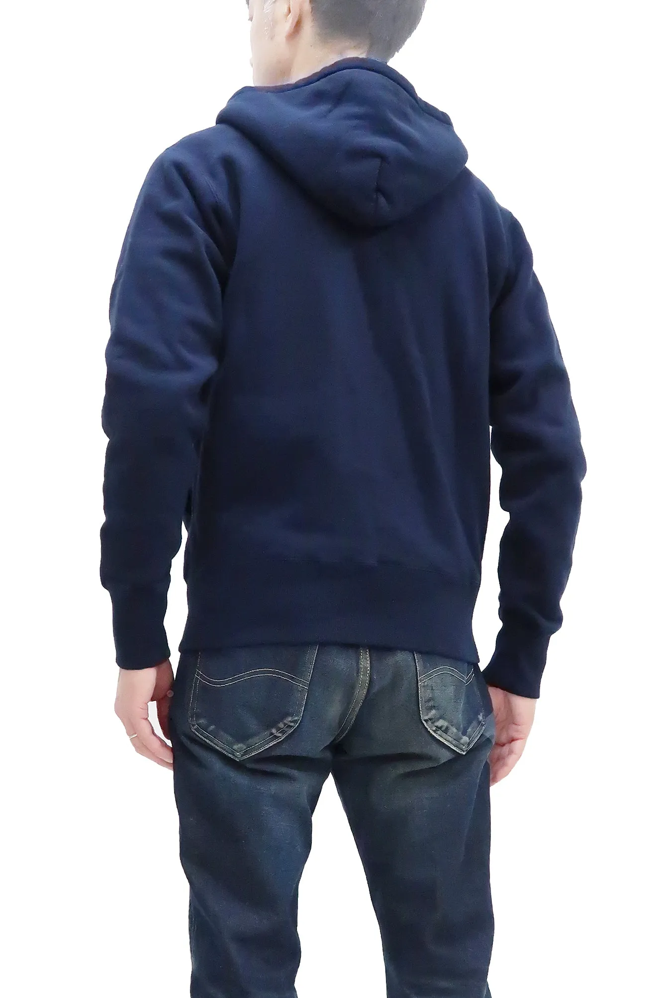 Studio D'artisan Plain Hoodie Men's Solid Zip-Up Hooded Sweatshirt 8087M Navy-Blue