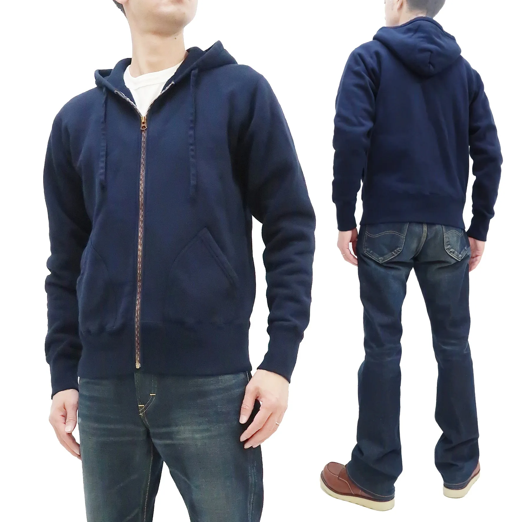 Studio D'artisan Plain Hoodie Men's Solid Zip-Up Hooded Sweatshirt 8087M Navy-Blue