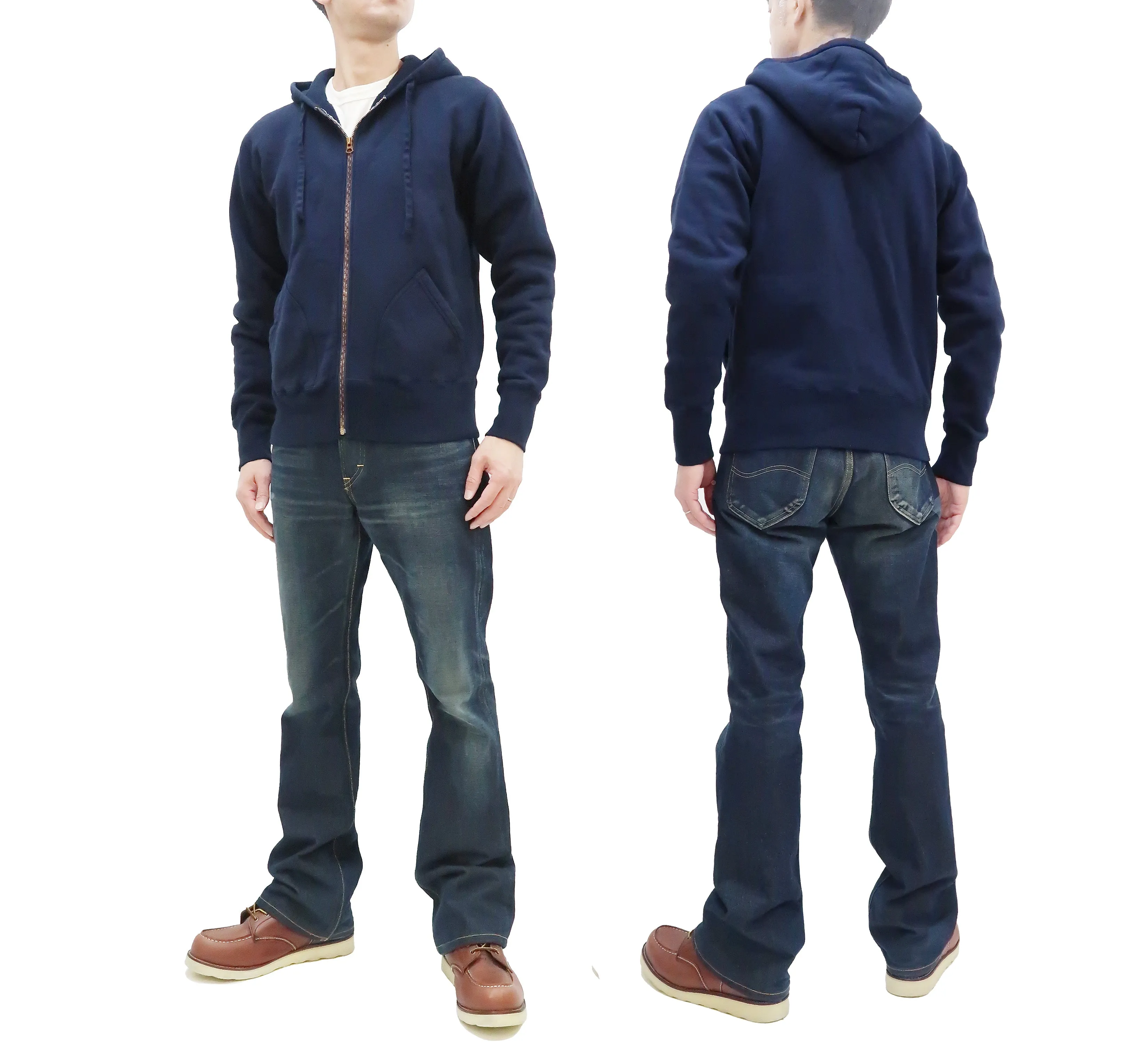 Studio D'artisan Plain Hoodie Men's Solid Zip-Up Hooded Sweatshirt 8087M Navy-Blue