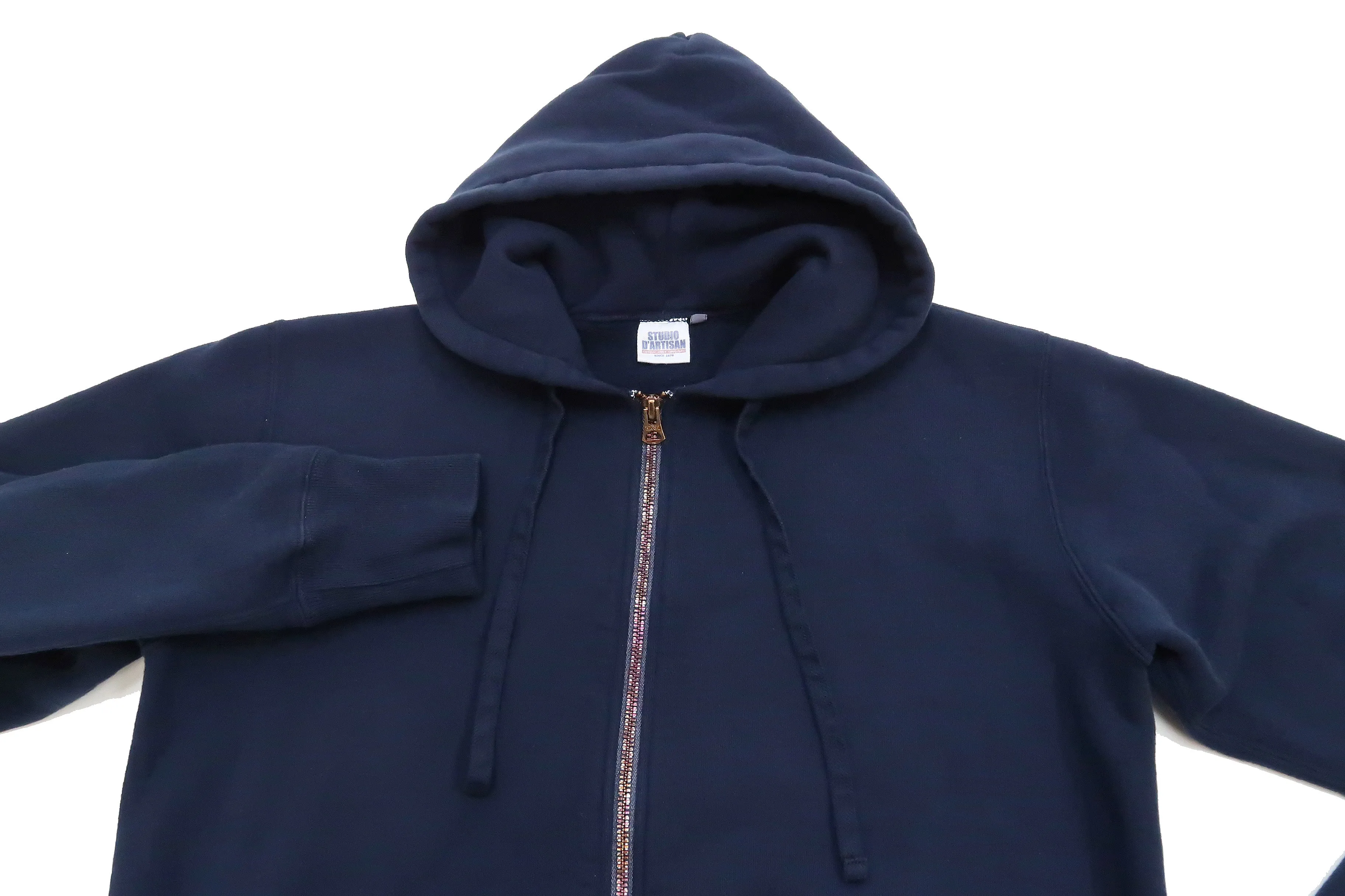 Studio D'artisan Plain Hoodie Men's Solid Zip-Up Hooded Sweatshirt 8087M Navy-Blue