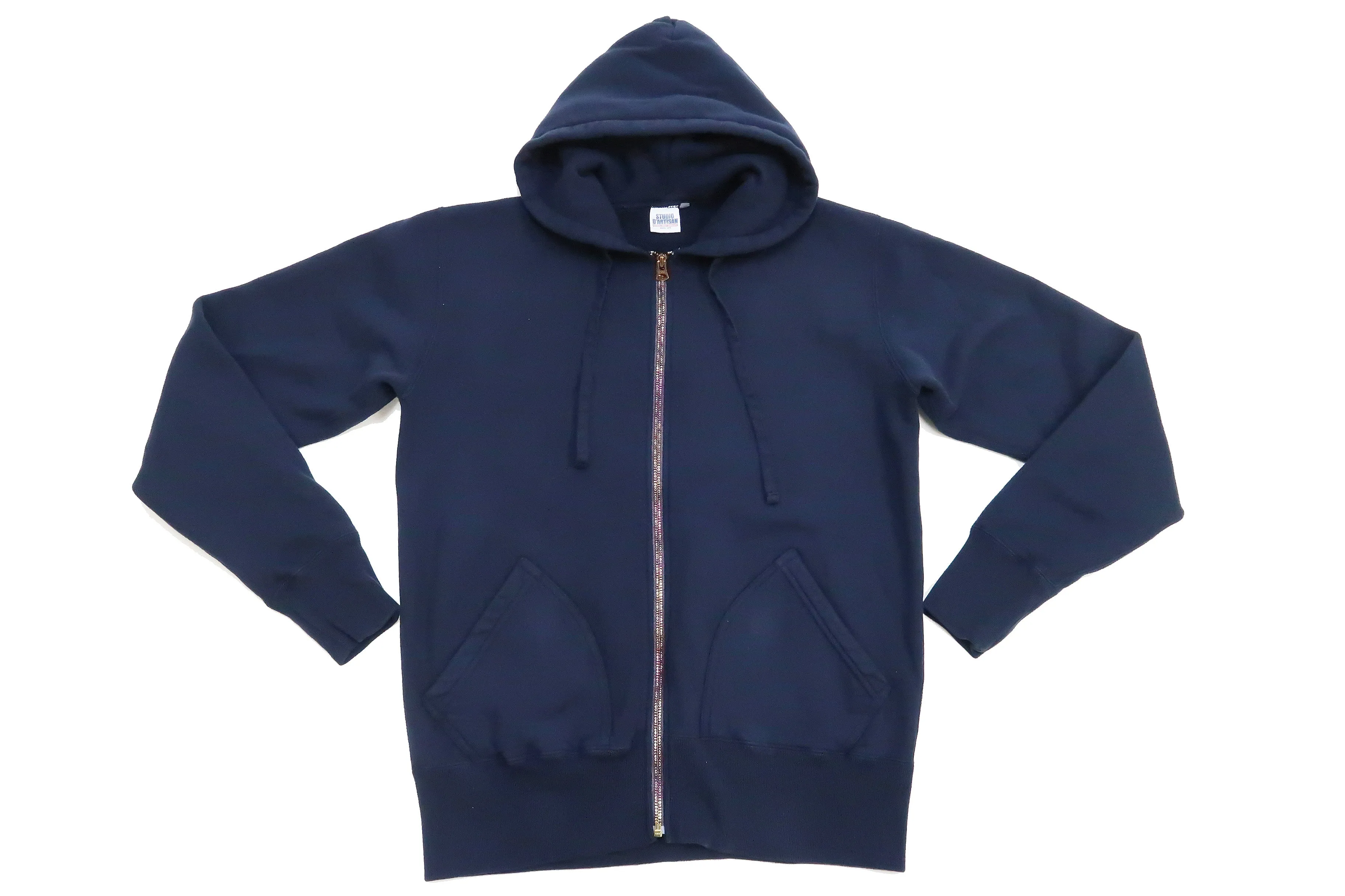 Studio D'artisan Plain Hoodie Men's Solid Zip-Up Hooded Sweatshirt 8087M Navy-Blue