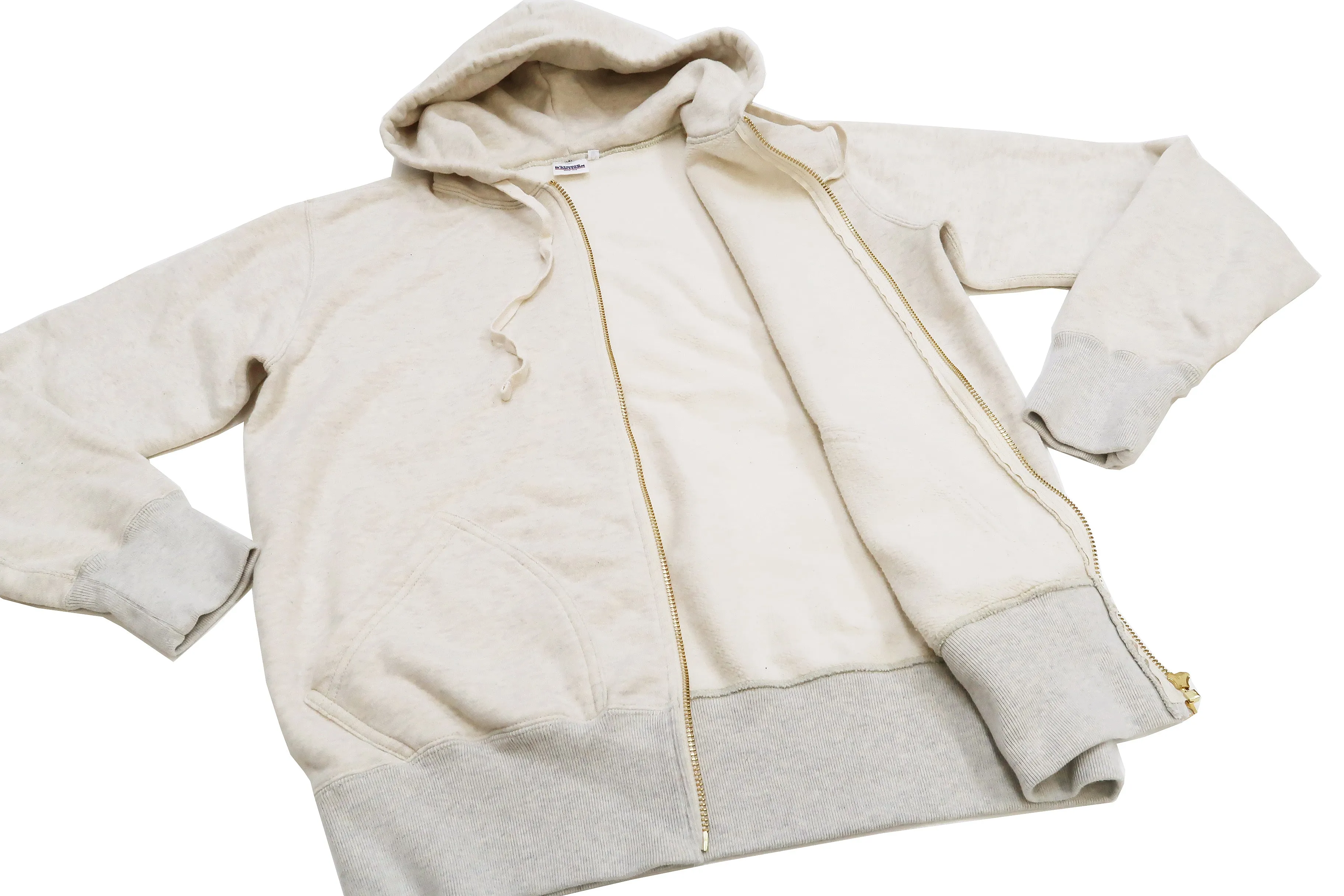 Studio D'artisan Plain Hoodie Men's Solid Zip-Up Hooded Sweatshirt 8087M Oatmeal