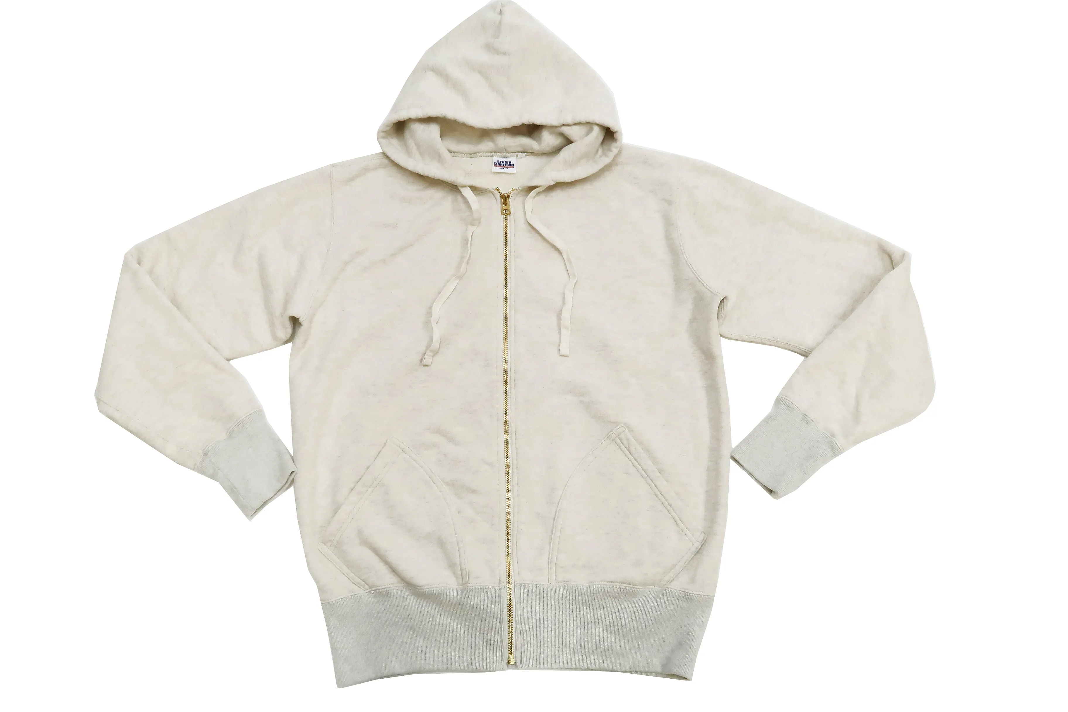 Studio D'artisan Plain Hoodie Men's Solid Zip-Up Hooded Sweatshirt 8087M Oatmeal