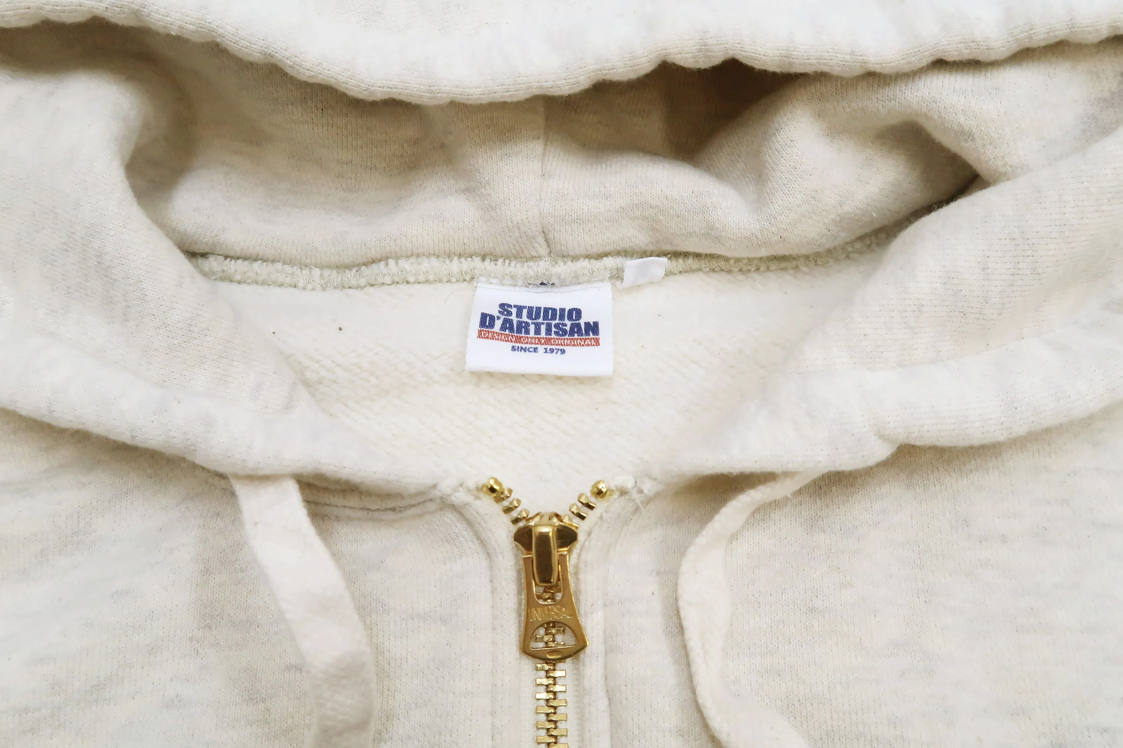 Studio D'artisan Plain Hoodie Men's Solid Zip-Up Hooded Sweatshirt 8087M Oatmeal