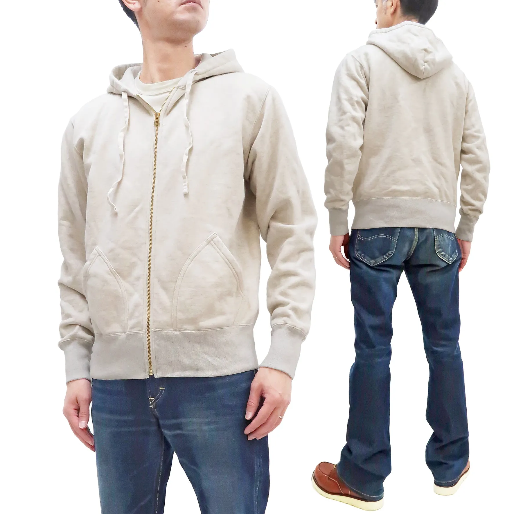Studio D'artisan Plain Hoodie Men's Solid Zip-Up Hooded Sweatshirt 8087M Oatmeal