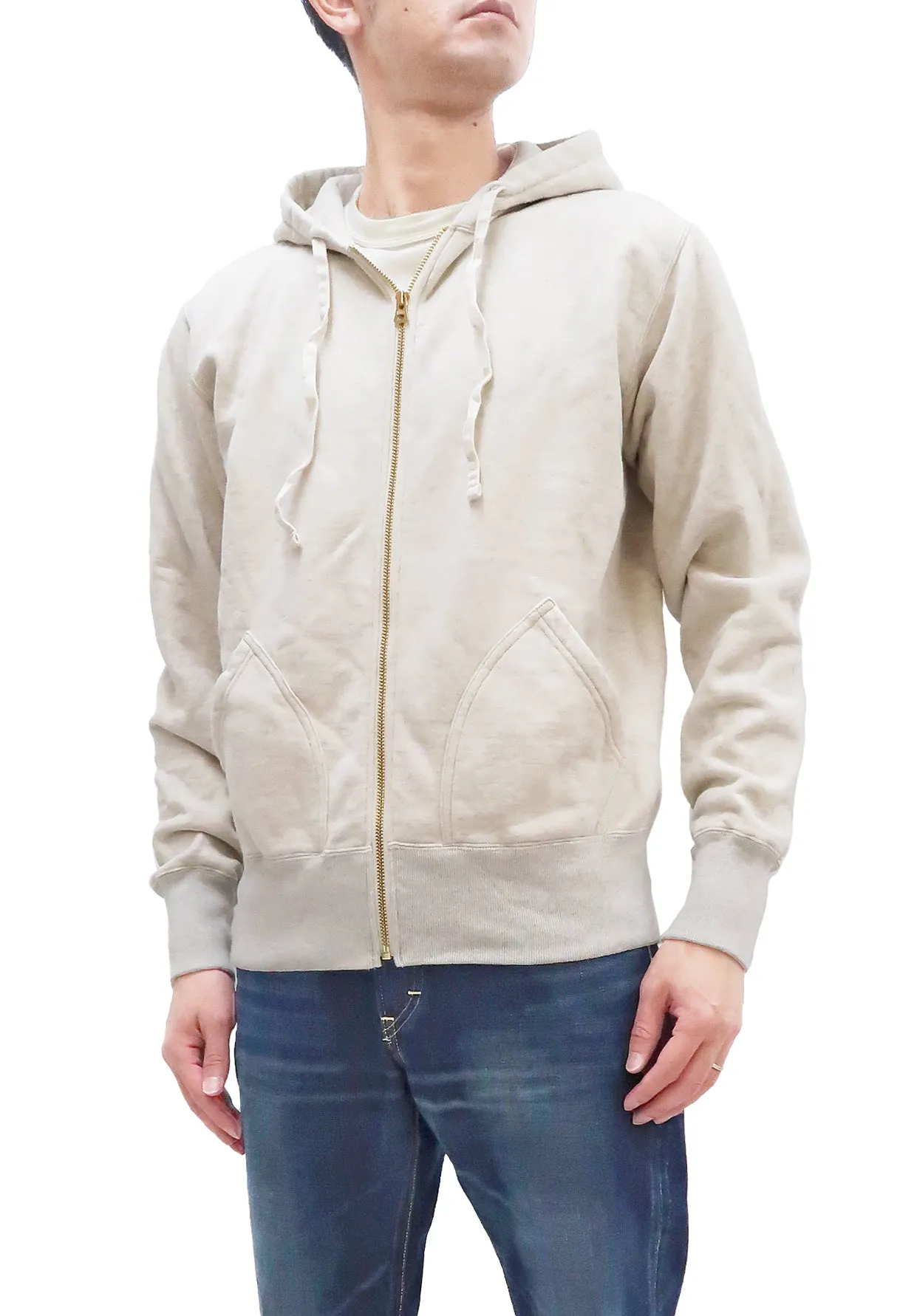 Studio D'artisan Plain Hoodie Men's Solid Zip-Up Hooded Sweatshirt 8087M Oatmeal