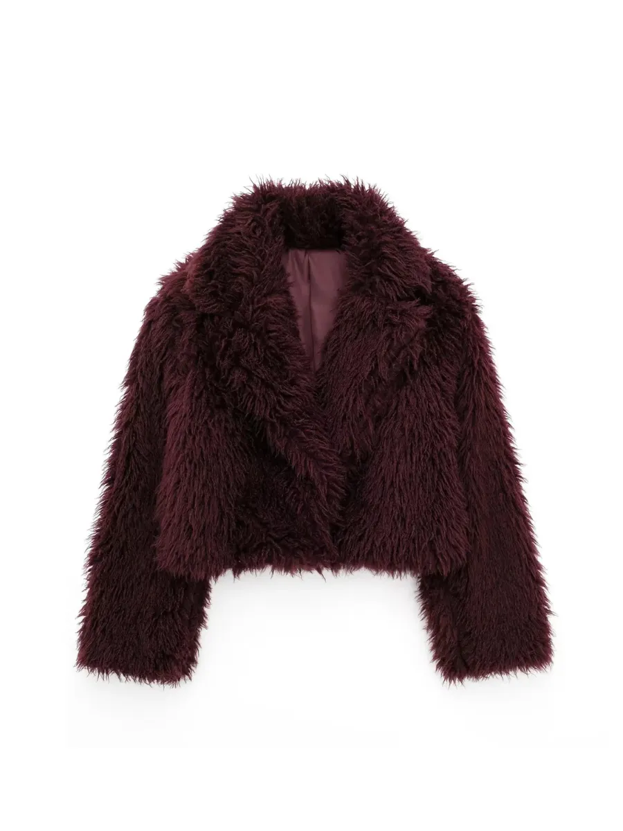 Stylish Oversized Fuzzy Faux Leather Coat for Ladies